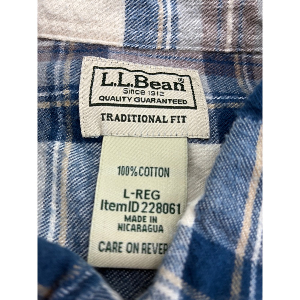 L.L. Bean Shirt Mens L Button Down Plaid Blue Brown Traditional Fit 228061 - Picture 2 of 9
